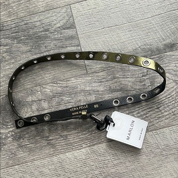 Marlon Vera Pelle Metallic Green Black Leather Belt Italy Sz 85 NWT main image 4